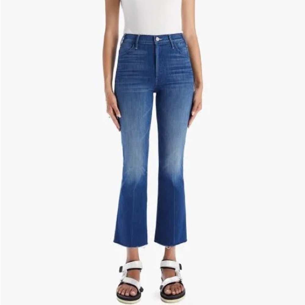 Mother The Hustler Ankle Fray Jeans Cropped Flare Squeeze It, Size 27